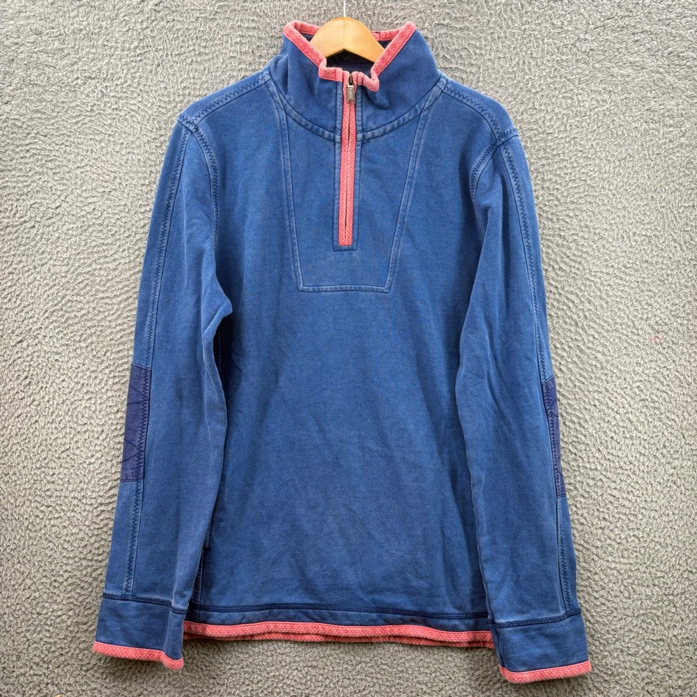 Fat Face Airlie 1/4 Zip Pullover Men M Blue Pink Trim Elbow Patch Sweatshirt